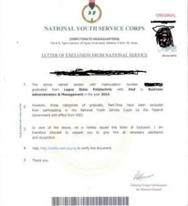 Nysc exclusion letter